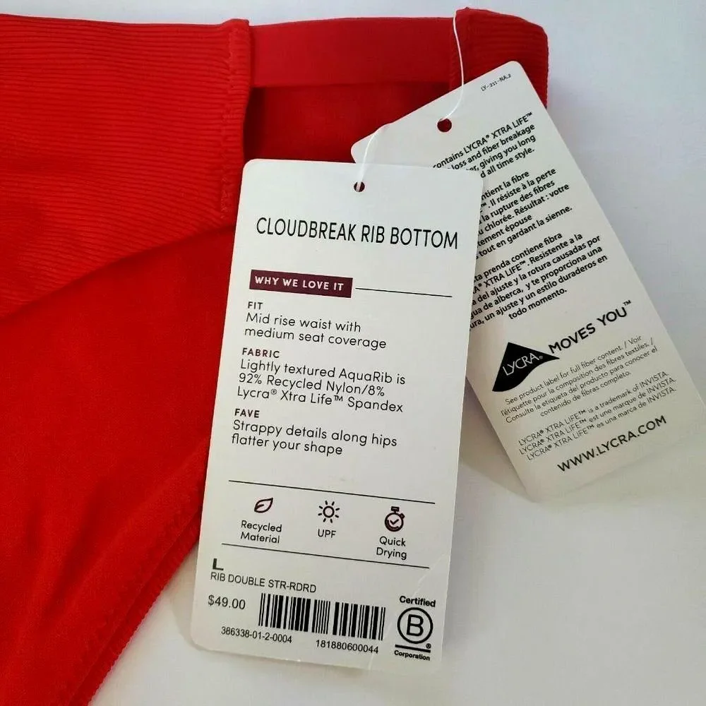 Athleta CloudBreak Rib Bottoms‎ Red Mid Rise Womens Size L NEW $49